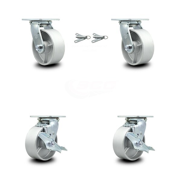 5 Inch Semi Steel Caster Set with Roller Bearings 2 Swivel Lock 2 Brake SCC